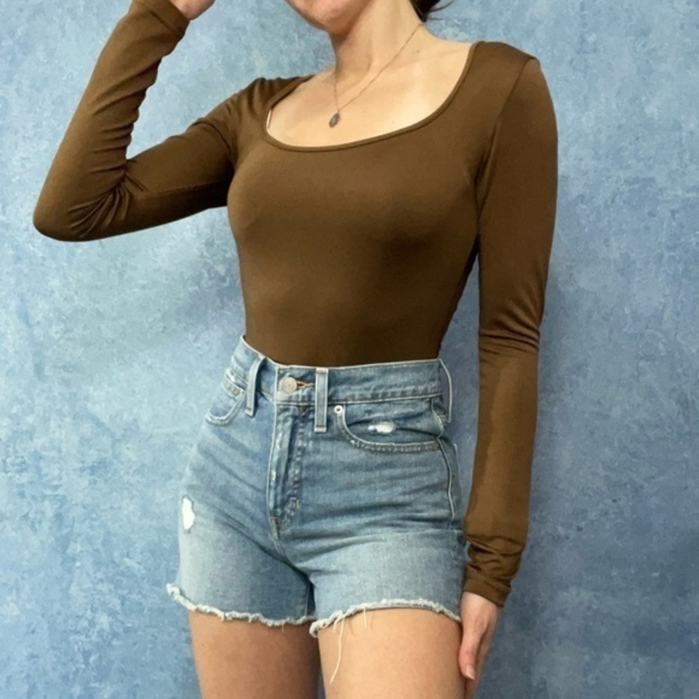SHEIN Brown Fitted Long Sleeve Bodysuit